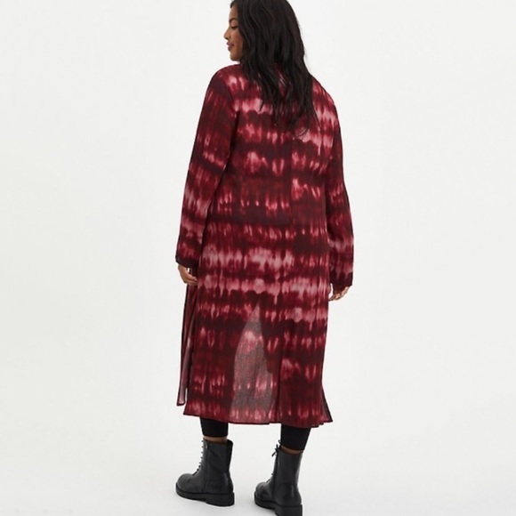 NWT Torrid Wine Tie Dye Gauze Kimono Longline Cardigan Red 0X - Picture 3 of 7